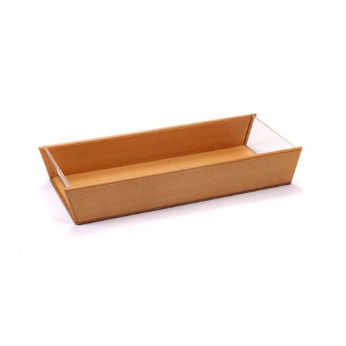 Wooden display basket 48x20xh8cm plexiglass